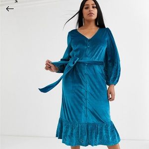 ASOS DESIGN Curve Midi Wrap Dress in Velvet Broderie